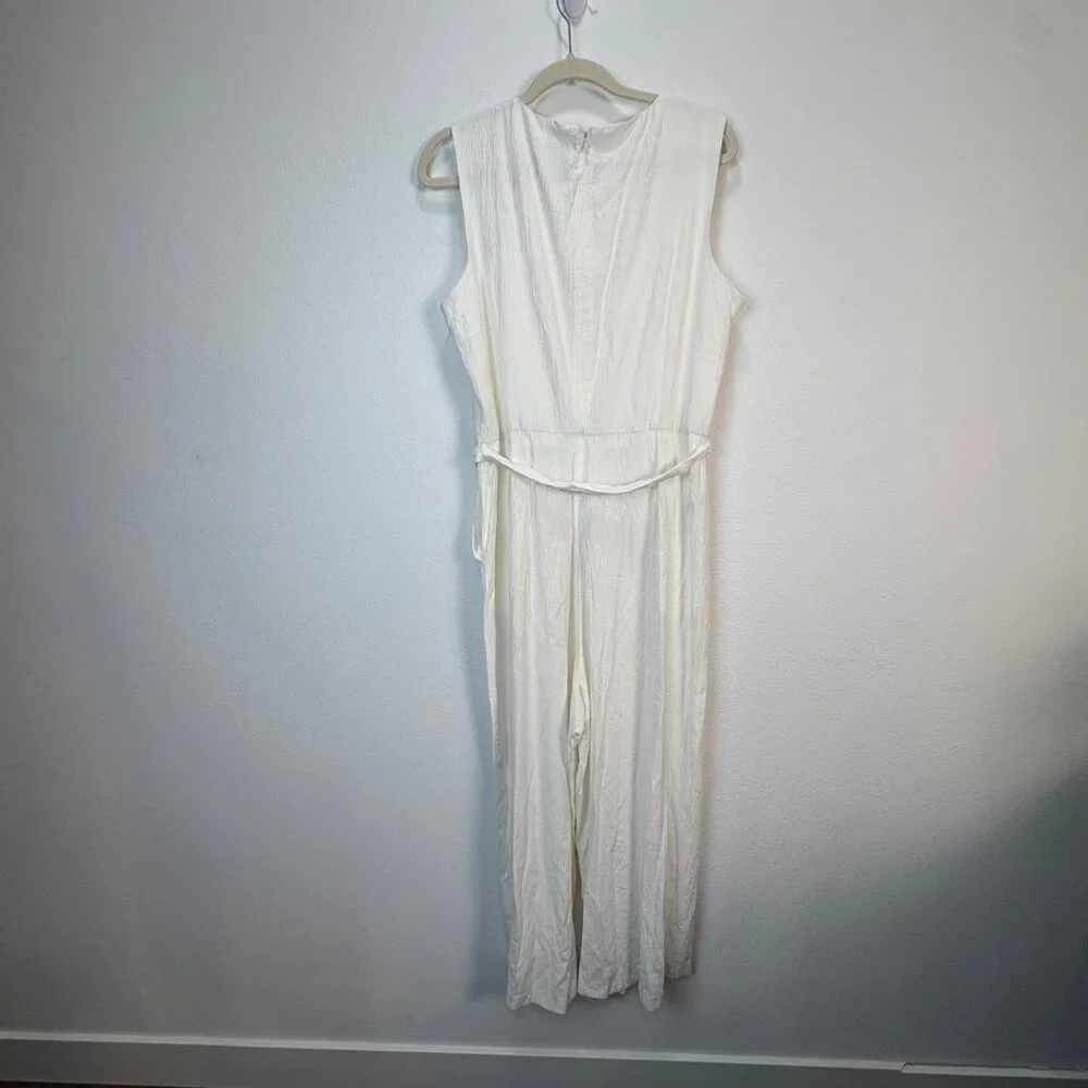 Calvin Klein Womens Sleeveless Crinkle Crepe Jumpsuit Size 14 Tie‎ Waist Onesie